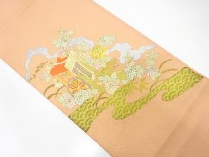 アンティーク　流水に御所車・花模様刺繍袋帯（材料）